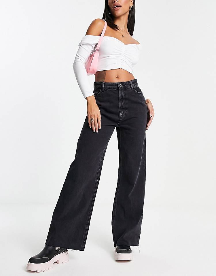 New Look wide leg dad jeans in black